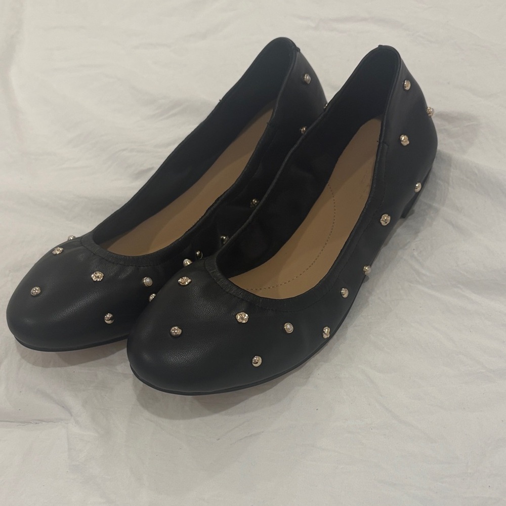 Ted Baker London Black Studded Leather Ballet Flats
